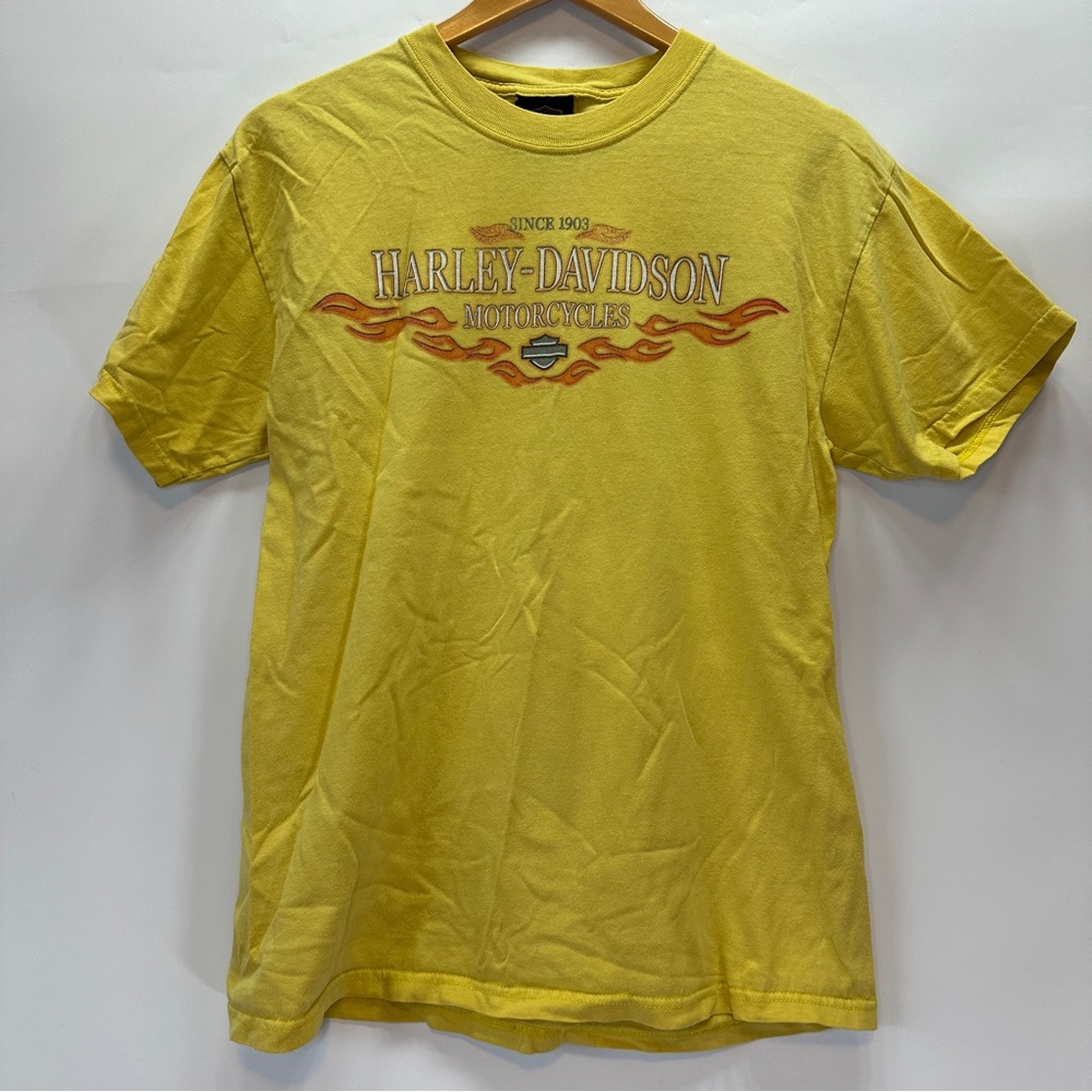 Harley Davidson Motorcycles Yellow Unisex Tee M Made in USA Seattle, WA Hanes